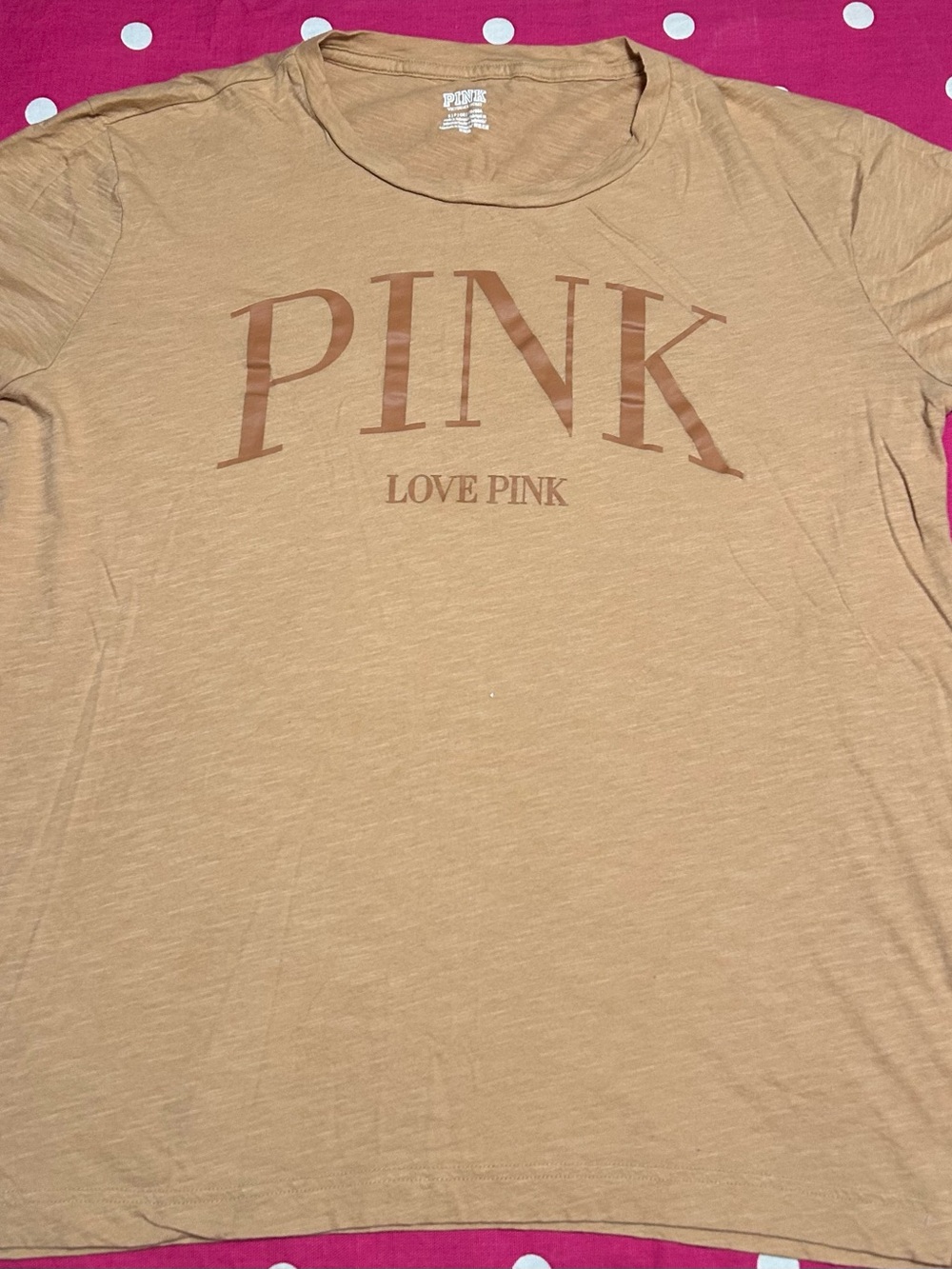 PINK Victoria's Secret Tan Graphic Short Sleeve Tee Small